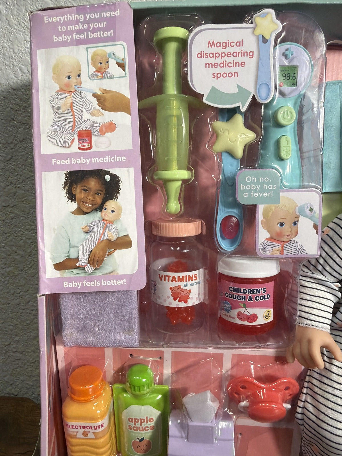 Be My Baby wellness baby doll play set with 14-inch doll, 11 accessories, suitable for ages 2+ in box.