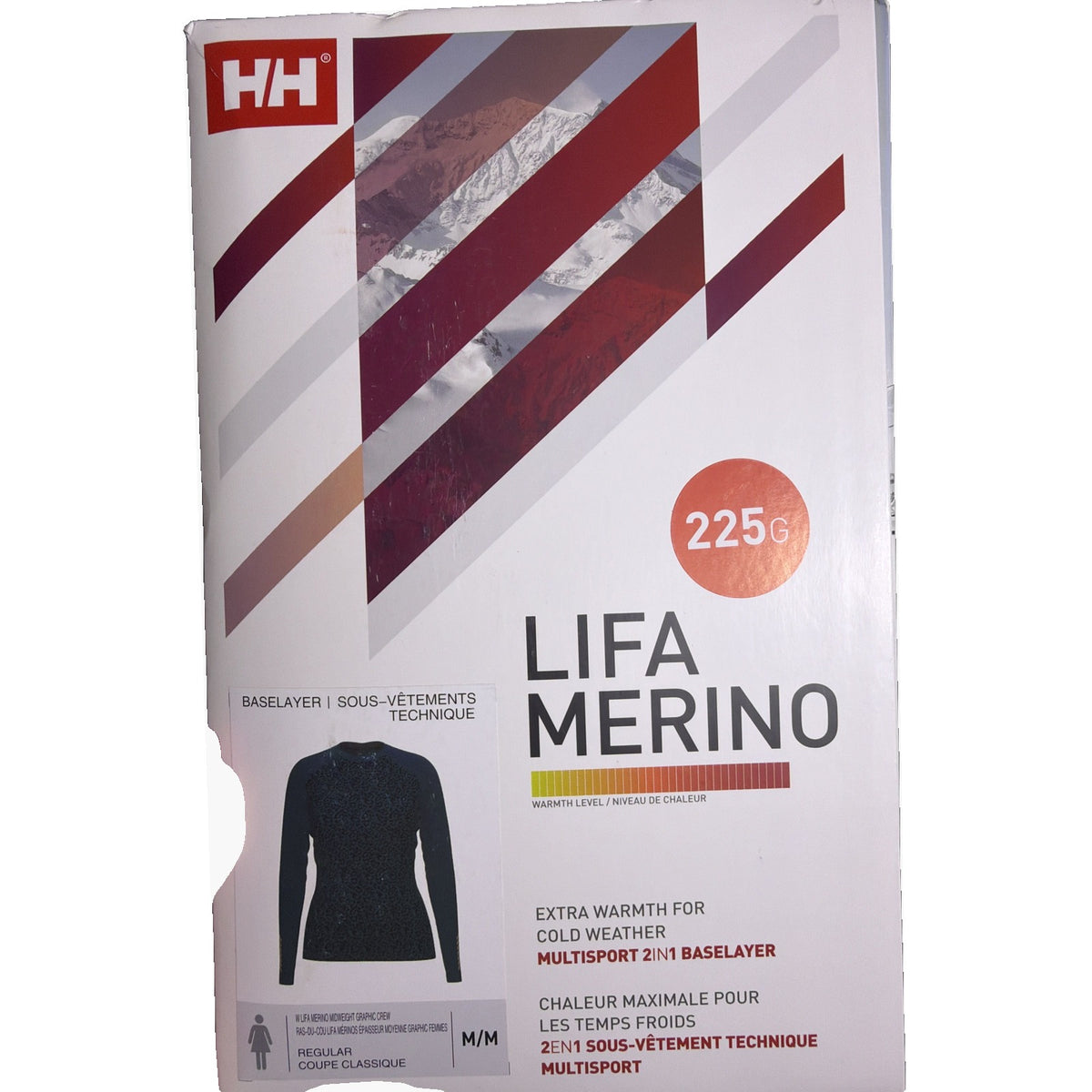 Helly Hansen Women's Lifa Merino midweight graphic crew base layer shirt in navy leopard print, size M, new with tags.