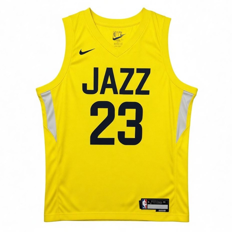 Yellow Nike Lauri Markkanen Utah Jazz Association Edition swingman jersey, large size, featuring team logo and player name.