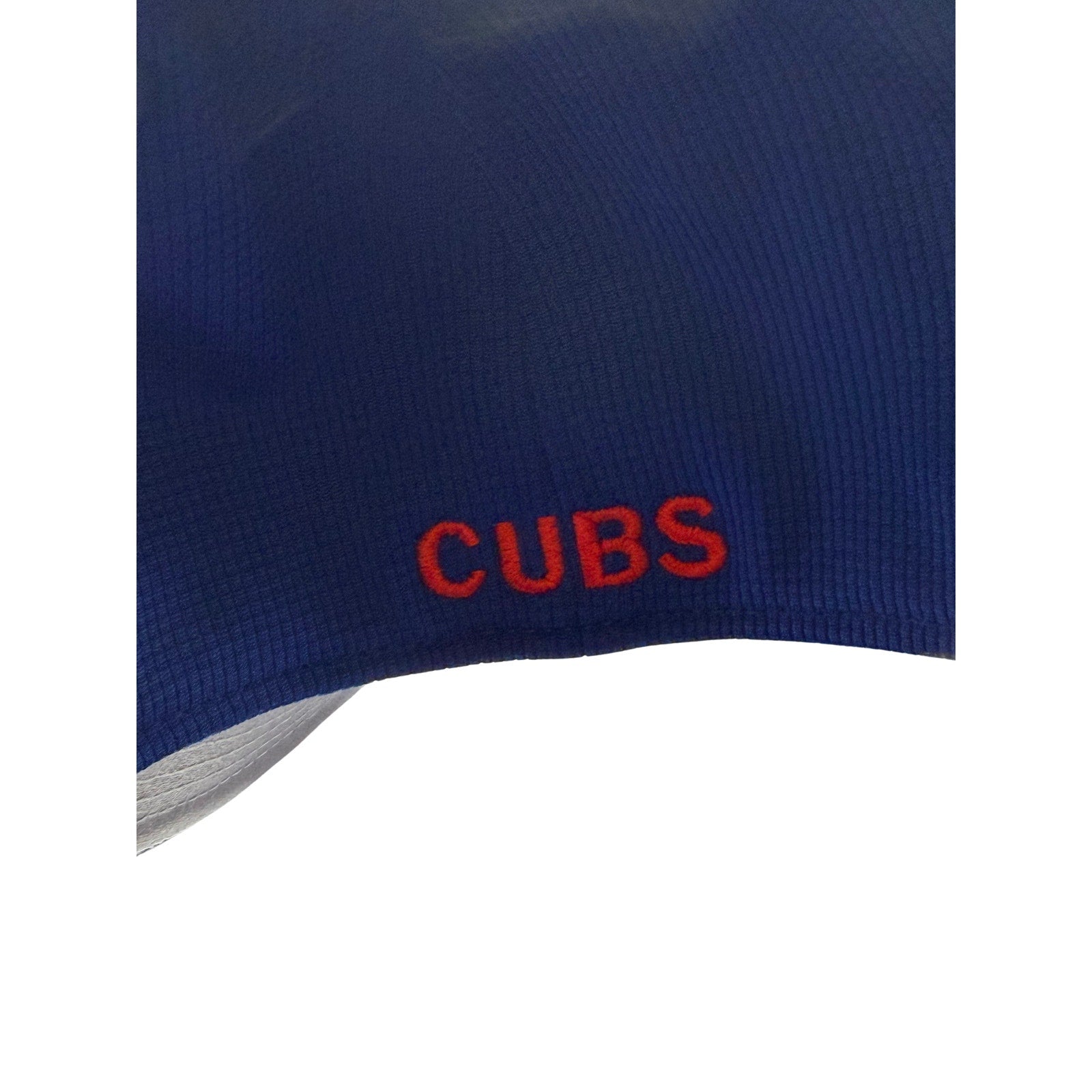 Chicago Cubs MLB New Era royal blue stretch fit hat in M/L size, front view showing team logo and structured design.