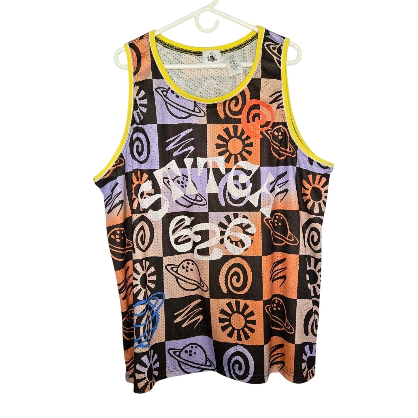 Disney Stitch 626 men's XL mesh tank top with colorful graphic design, sleeveless jersey, perfect for casual wear.