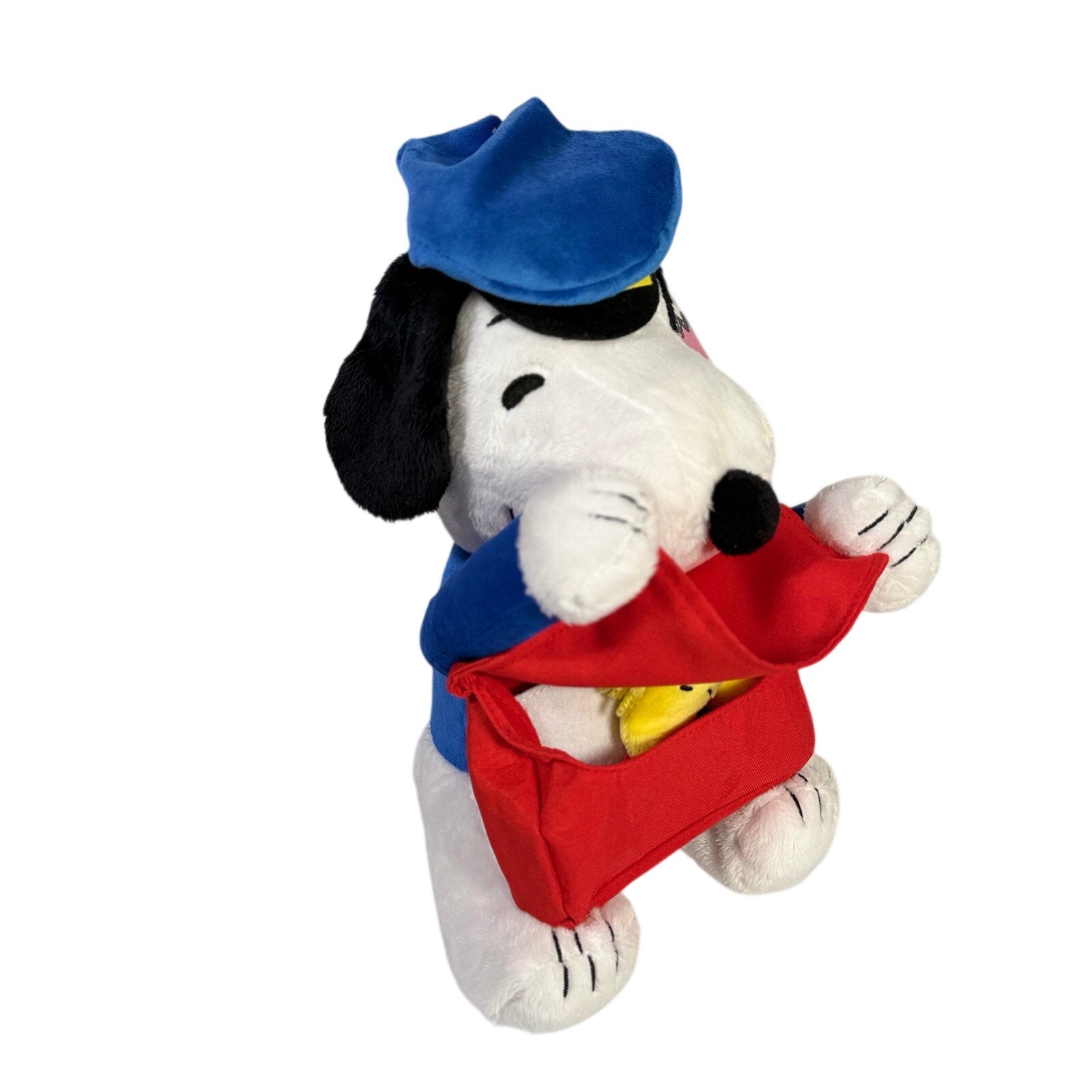 Peanuts Snoopy plush mail carrier toy, animated stuffed animal for Valentine's Day, soft and cuddly collectible toy.