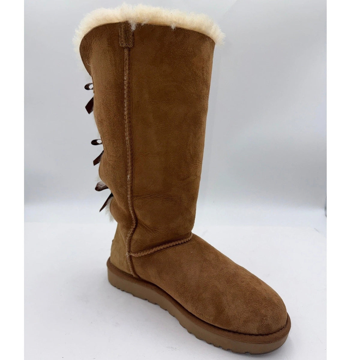 UGG Women's Bailey Bow Tall II Boots Chestnut Suede Sheepskin Size 9W