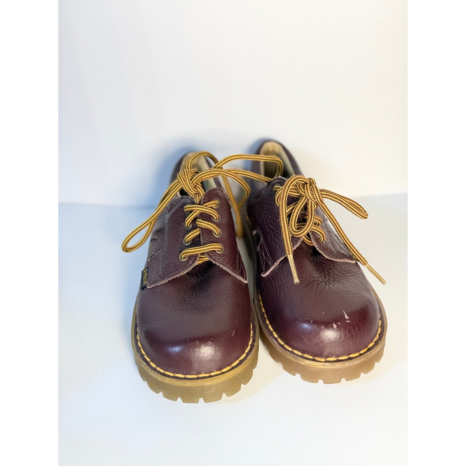 Dr. Martens 3-Eye Oxford shoes in Oxblood leather, UK size 5, showing classic lace-up design and smooth leather finish.