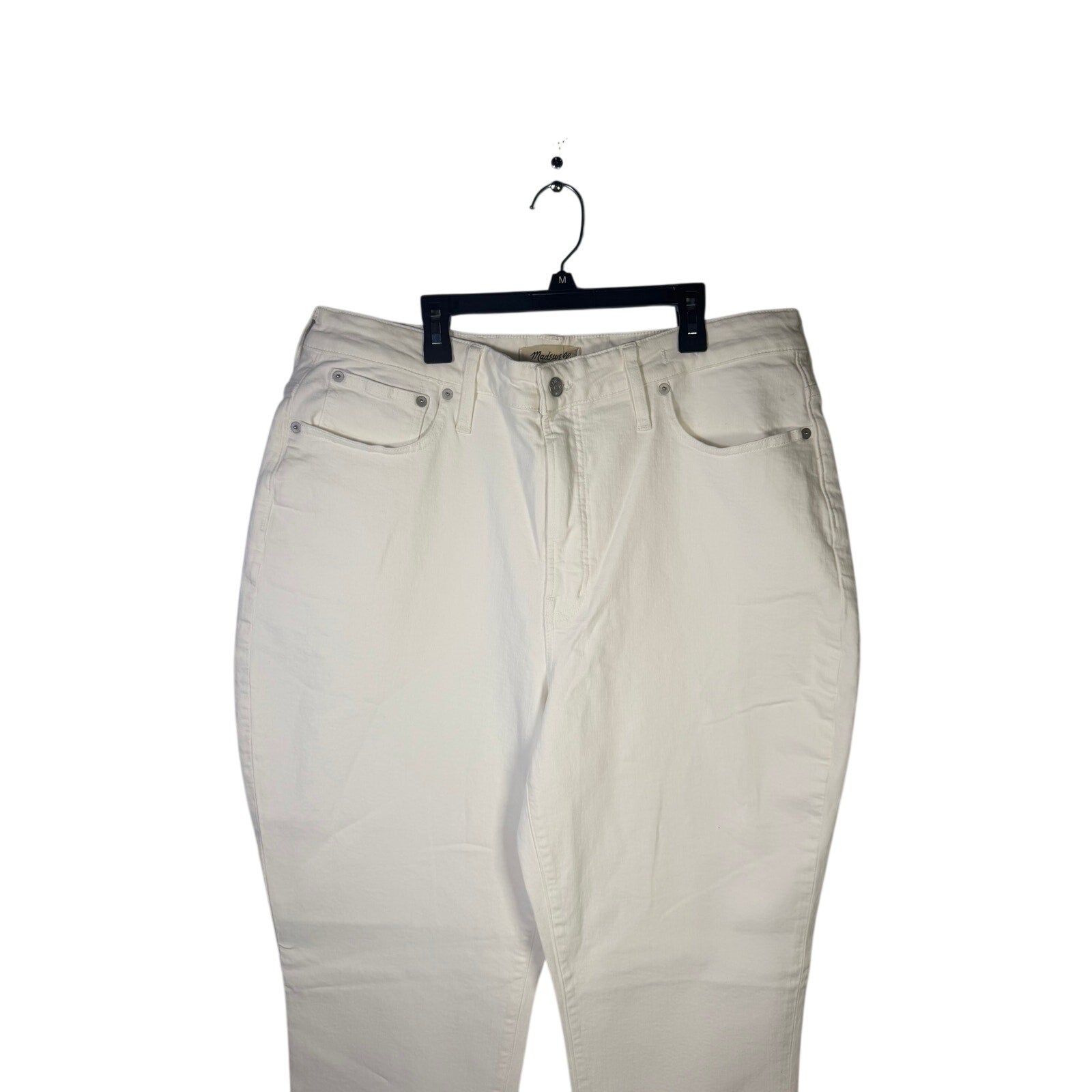 Madewell Curvy Perfect Vintage jeans for women, white high-rise tapered fit, new with tags displayed on a plain background.