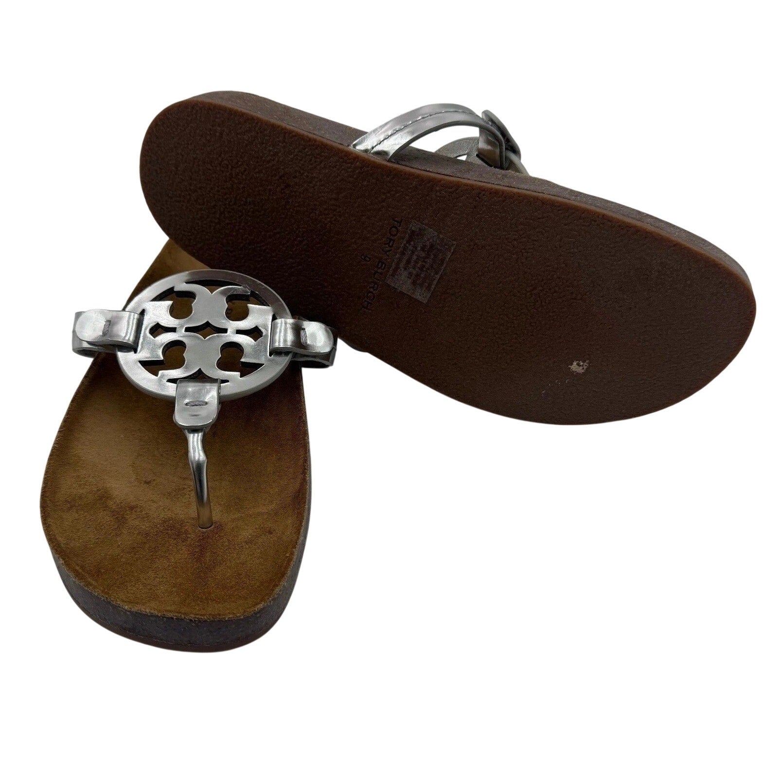 NEW Tory Burch Miller Cloud Metallic Medallion Thong Sandals 9W