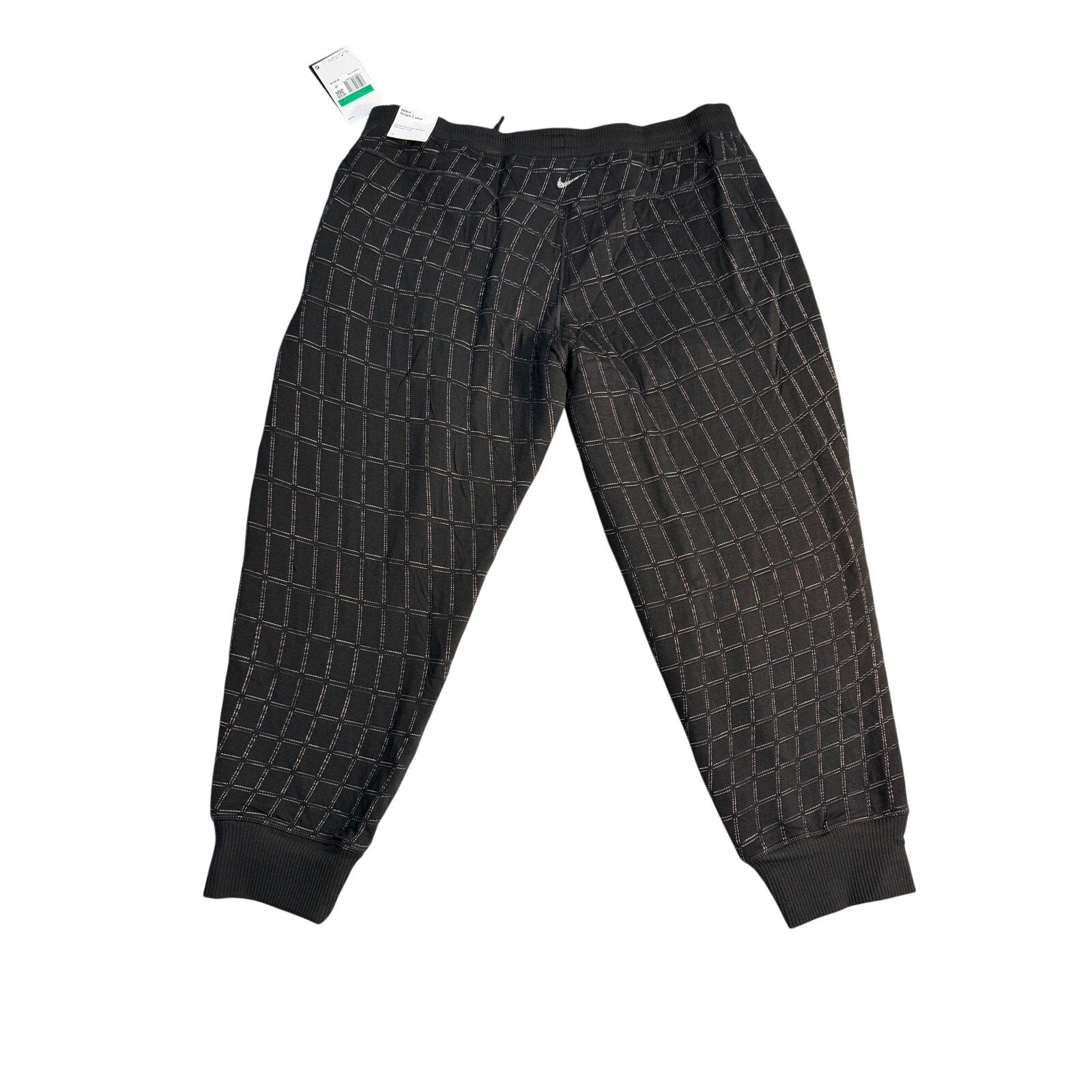 Black Nike Yoga Luxe Dri-FIT Grid jogger pants for women, size XL, featuring comfortable athletic fit and stylish design.