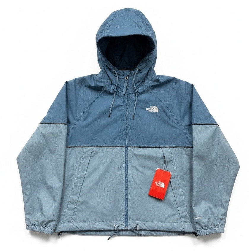 Women's The North Face Antora Jacket in Indigo Stone Novelty, front view showing the lightweight, insulated outdoor jacket.