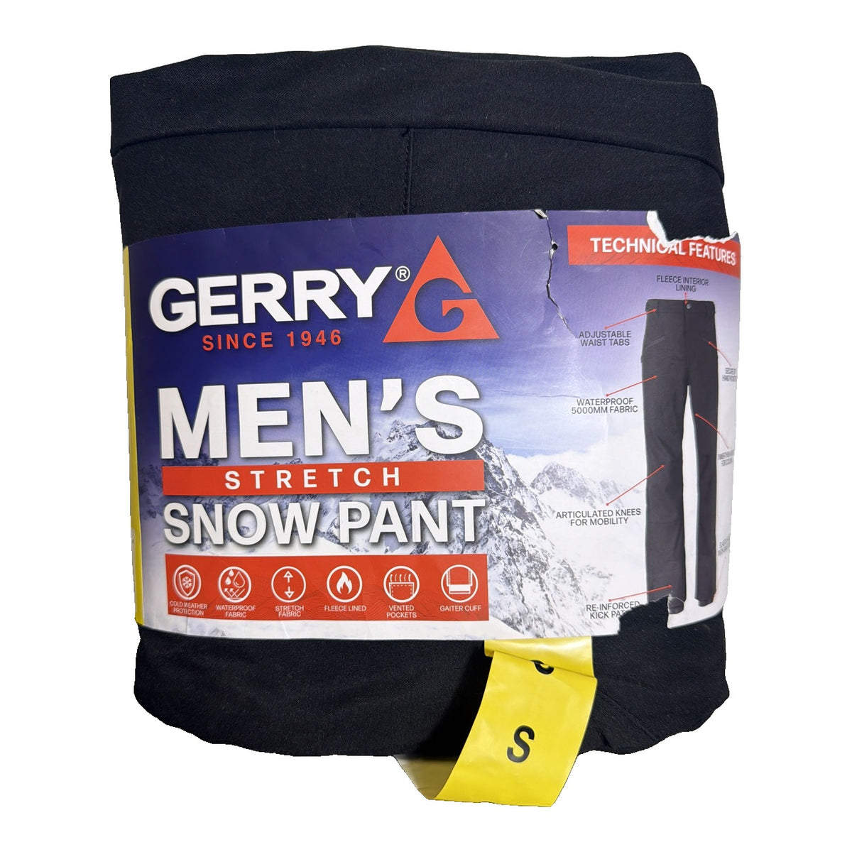 Gerry men's black waterproof fleece-lined ski pants, size small, with stretch fabric and snow-resistant design.