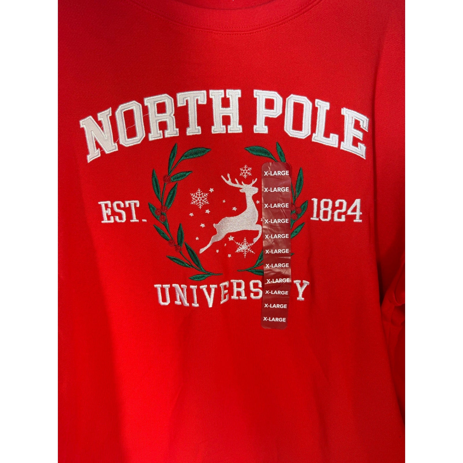 State of Mine North Pole University Christmas sweatshirt for women, XL size, featuring festive holiday design on soft fabric.