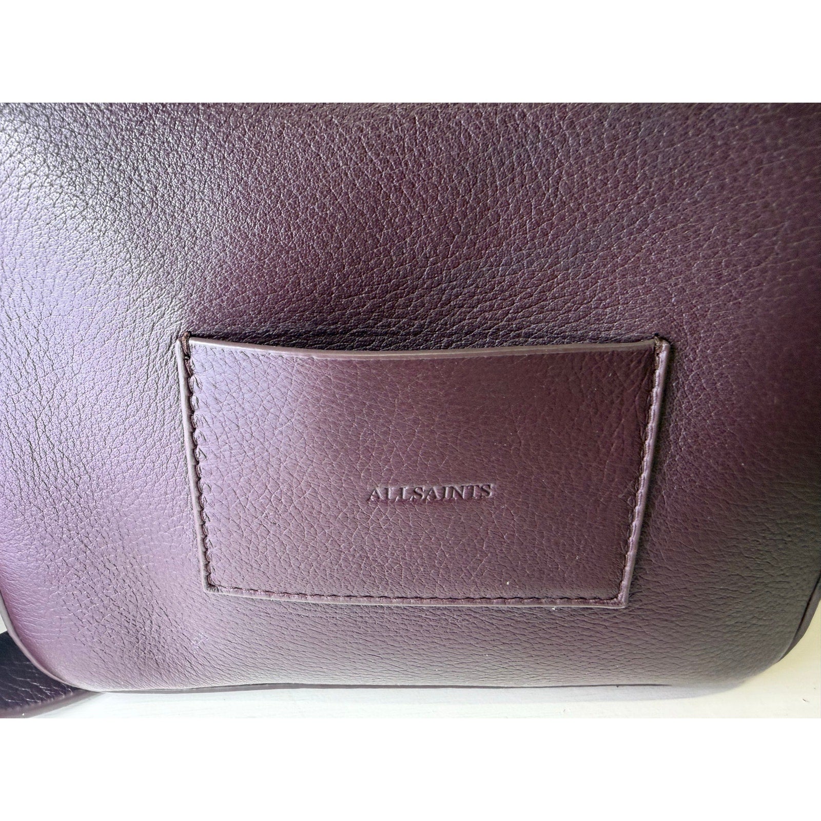 AllSaints women's burgundy pebbled leather camera crossbody handbag with adjustable strap