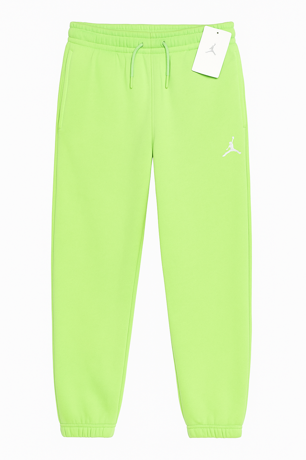 Jordan Ghost Green Sweatpants in size 12-13, featuring a comfortable fit and green color, shown laid flat with waistband and drawstrings visible.