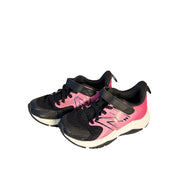 New Balance kids' black and pink athletic running shoes with hook and loop straps, size 11 US, for active children.