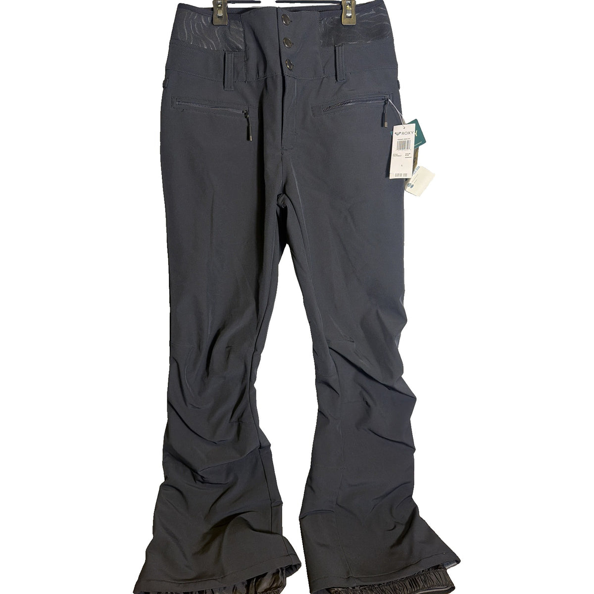 Roxy Rising High Snow Pants for women, black high-waist ski and snowboard pants with stretch fabric, size large, new with tags.