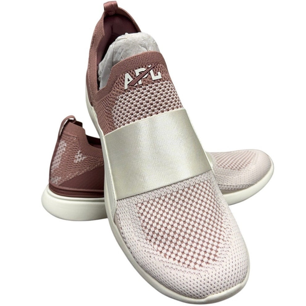 Apl TechLoom Bliss ivory creme athletic sneakers with beachwood accents, size 10.5, featuring breathable fabric and sporty design.