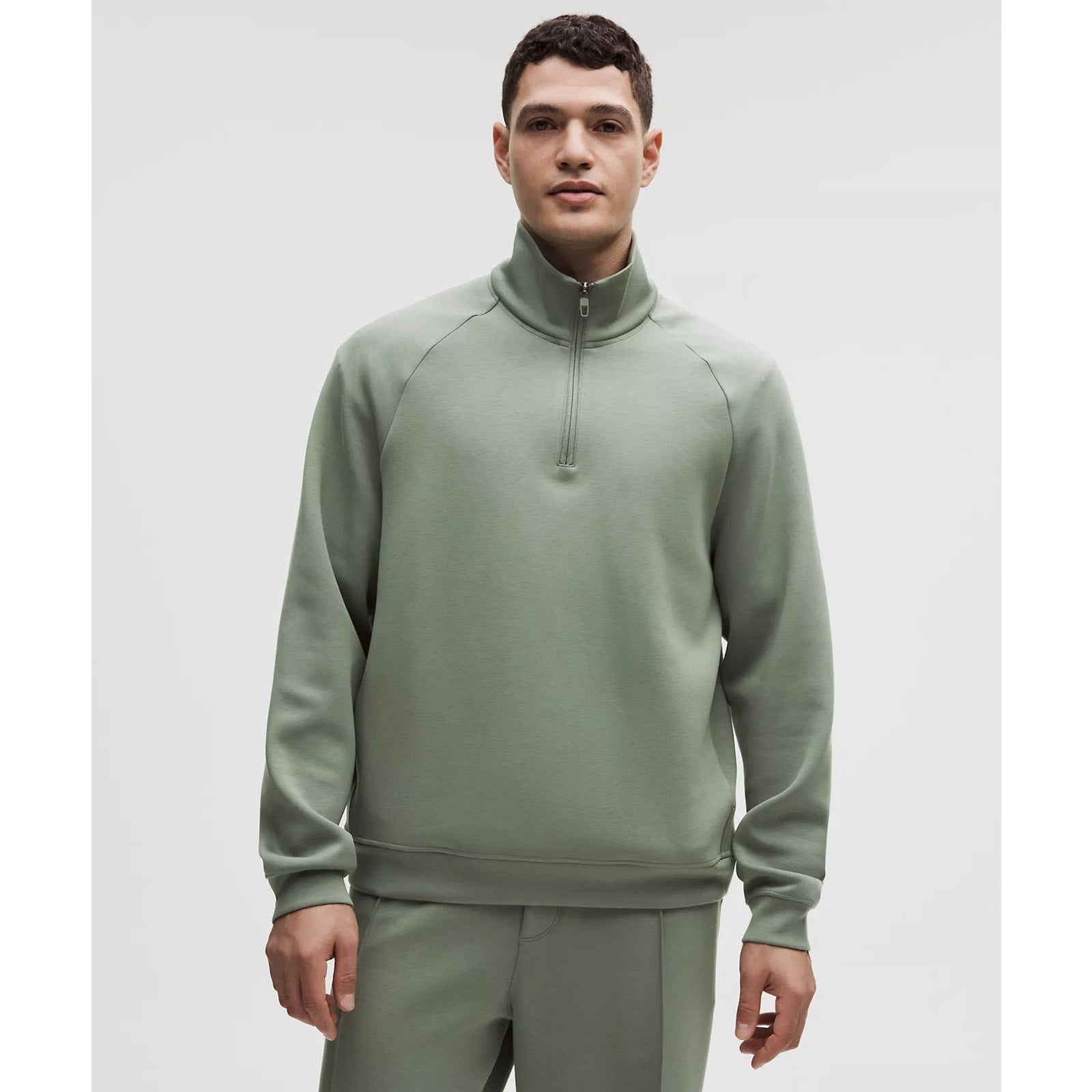 Men's Lululemon Smooth Spacer Quarter Zip sweatshirt in green, men's XXL, showcasing the cozy, lightweight fabric and quarter zip design.