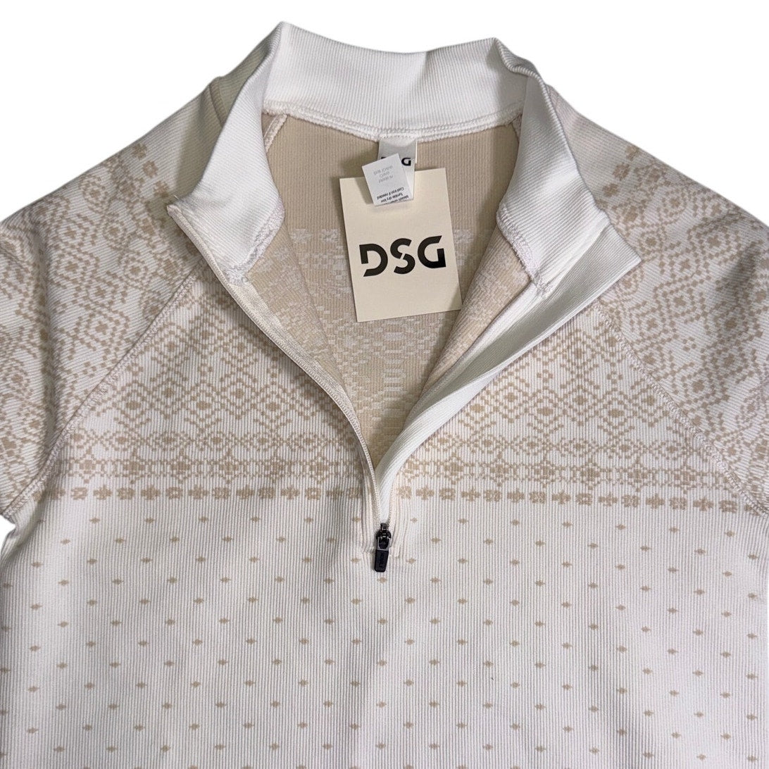 DSG women's ivory taupe Fair Isle quarter-zip sweatshirt with long sleeves, size small, new with tags, casual winter pullover.