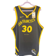 Nike Stephen Curry Golden State Warriors men's XXL black and yellow swingman basketball jersey with team logo and player name.