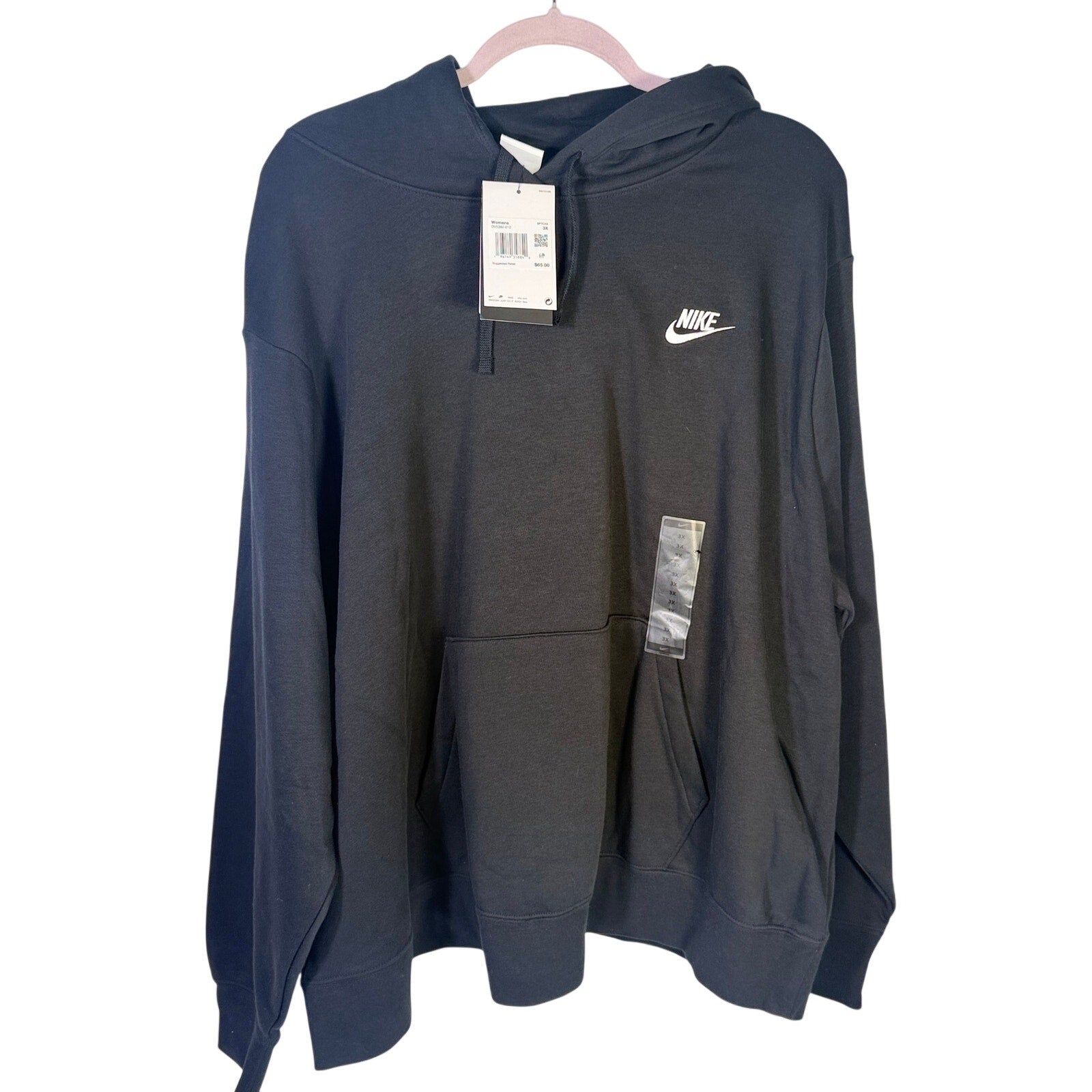 Nike women's oversized black hoodie with swoosh logo, size 3X, featuring a cozy pullover design and casual style.