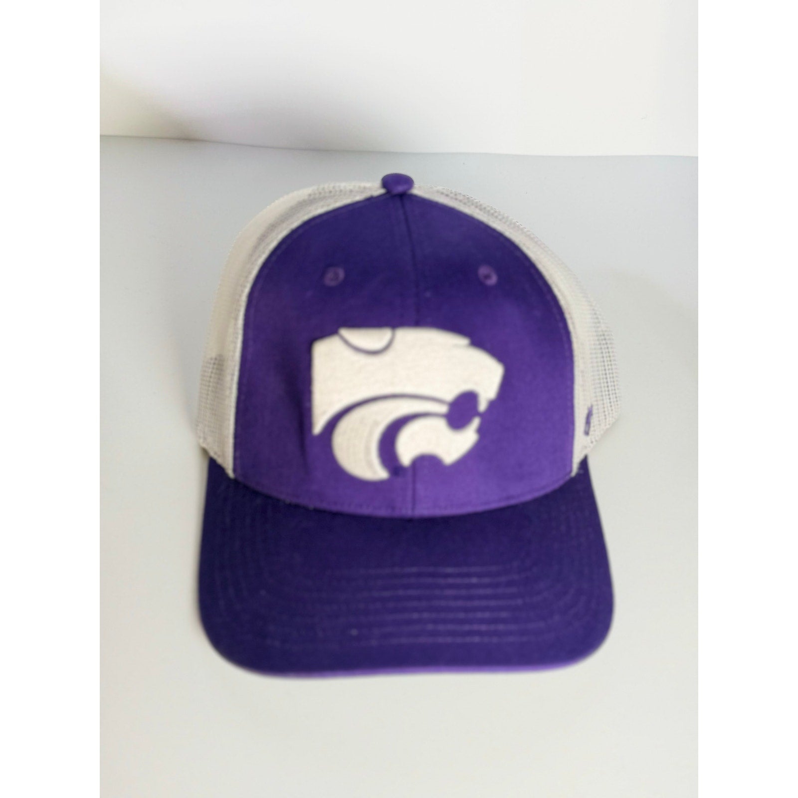 '47 Brand Kansas State Wildcats trucker hat with purple and white design, adjustable strap, and NCAA logo, new with OSFM fit.