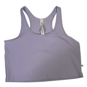 Lululemon Power Pivot Training Tank Top in Lavender Frost, size XL, displayed flat with fabric details and branding visible.