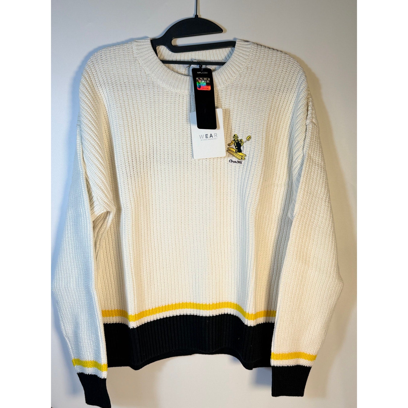 Women's Pittsburgh Steelers knit sweater by Wear by Erin Andrews, featuring team logo and cozy knit fabric.