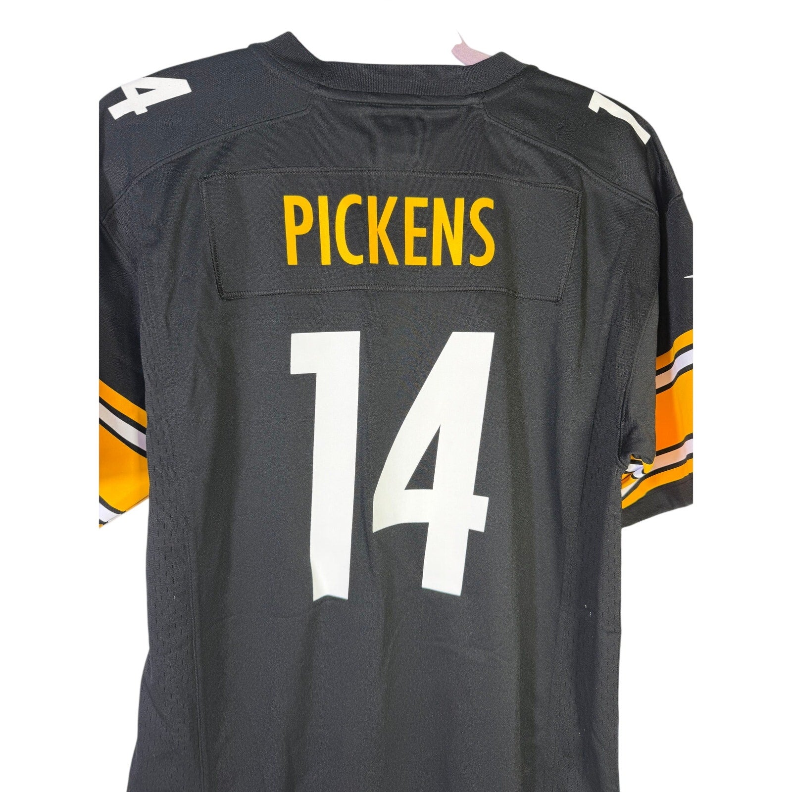 Nike NFL Pittsburgh Steelers George Pickens #14 men's game jersey in size XL, pre-owned, featuring team colors and player number details.