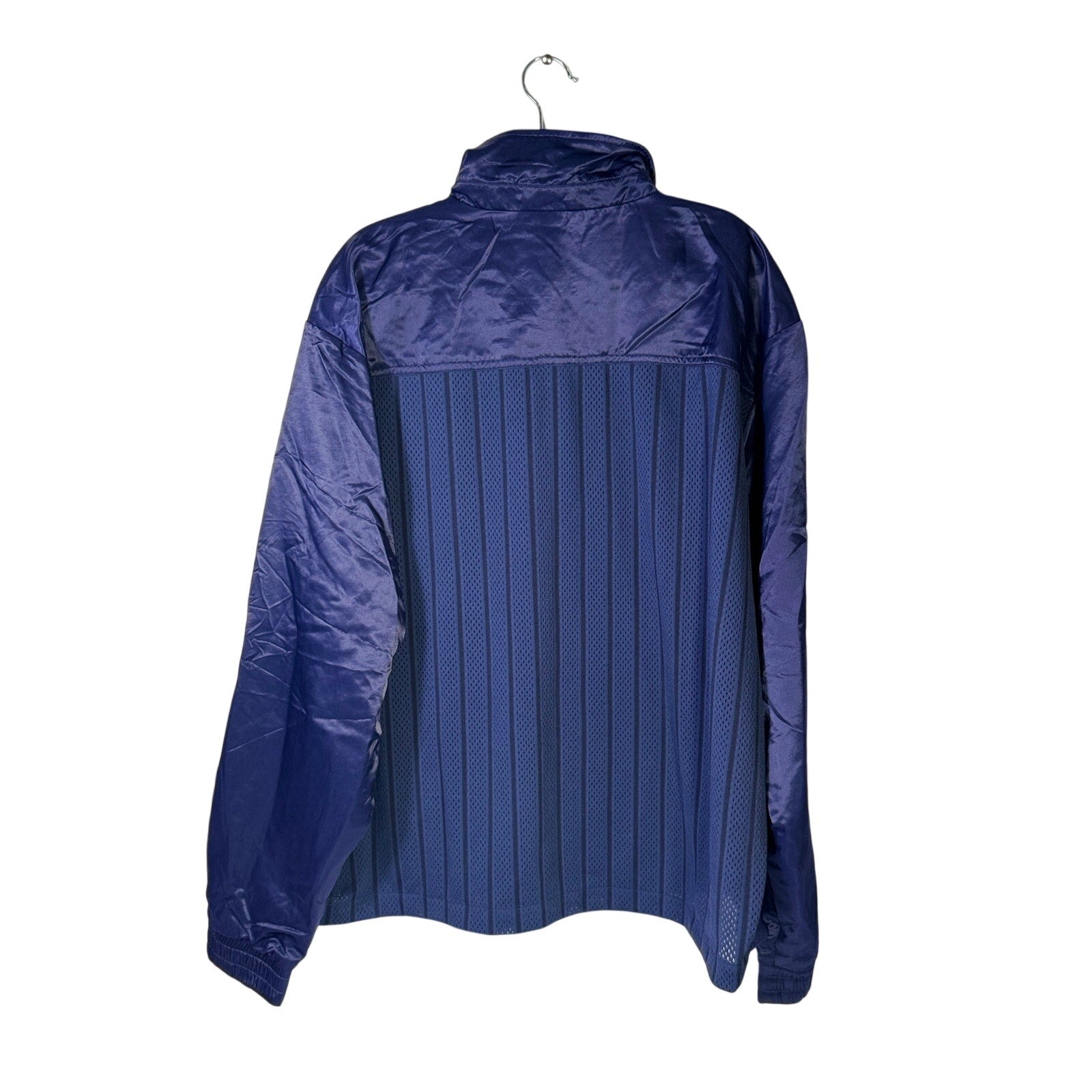 Nike men's navy blue full zip running jacket, lightweight, size XL, with visible zipper and Nike logo on chest.