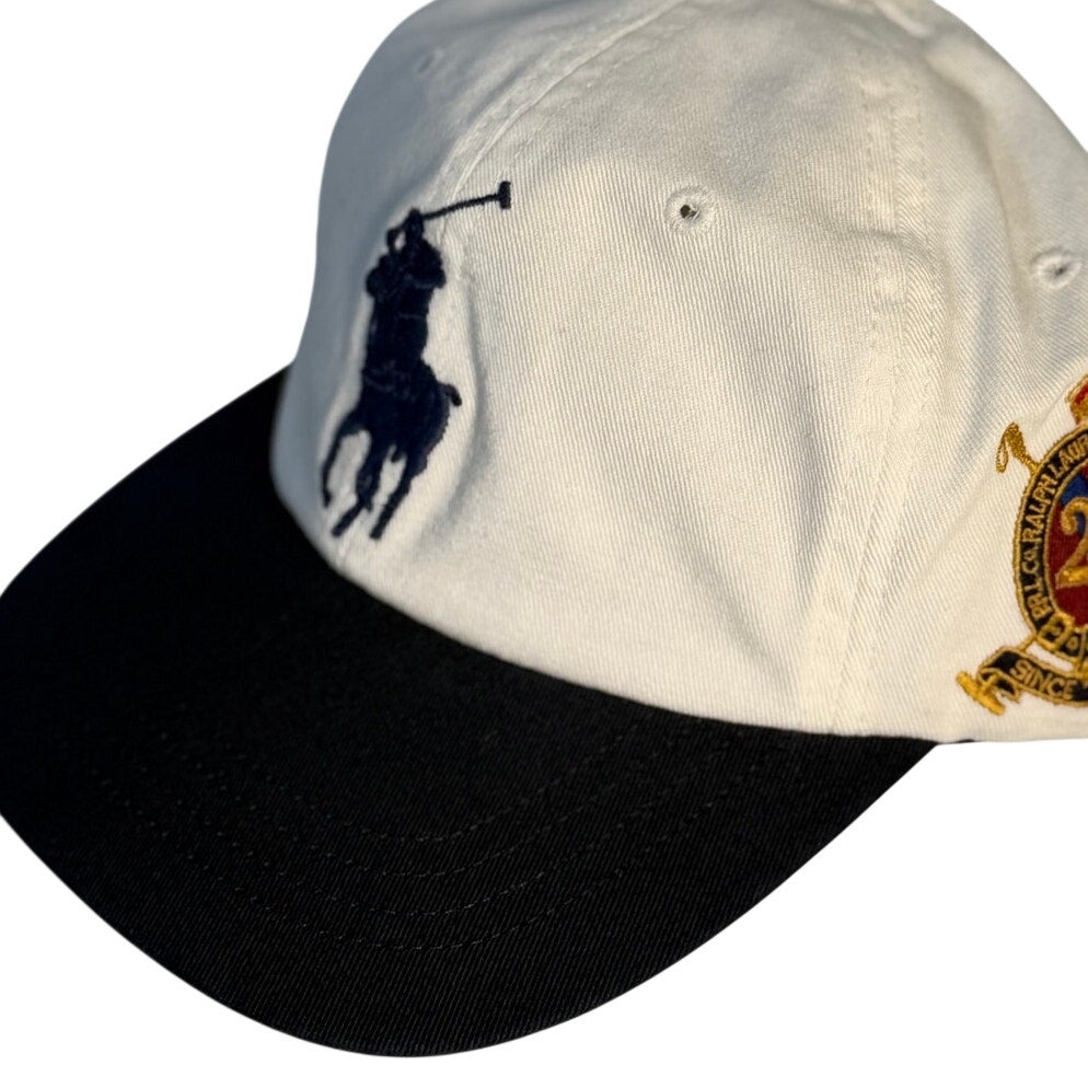 White Polo Ralph Lauren baseball cap with 20th Anniversary Big Pony logo, adjustable strap, classic style, new with tags.