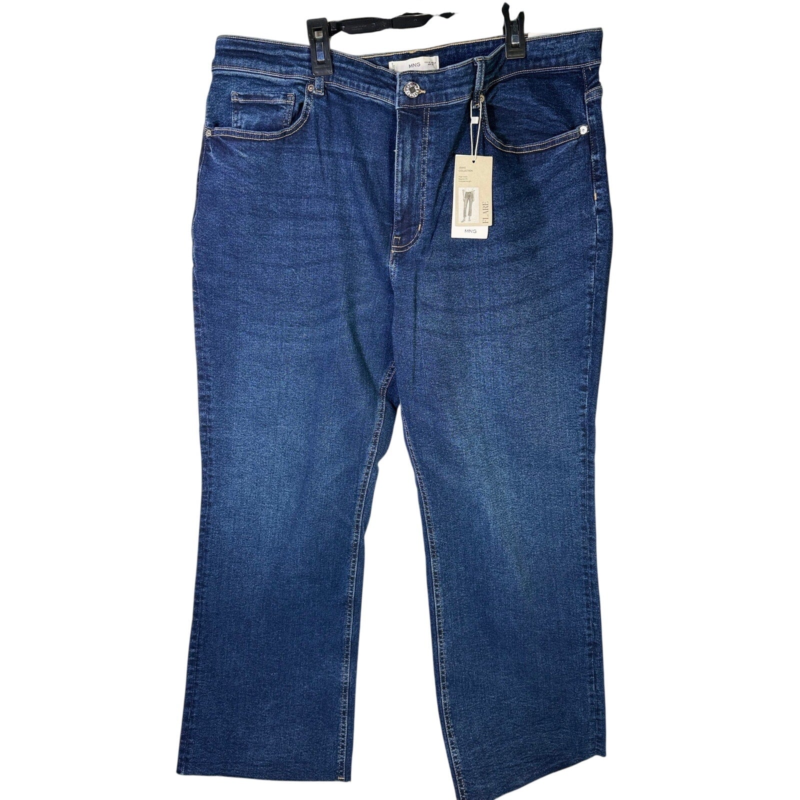 MNG women's medium wash straight leg jeans in size 16, showing the classic denim fit with visible stitching and pockets.