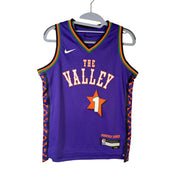 Nike NBA Phoenix Suns Devin Booker #1 City Edition youth swingman jersey, size medium, shown with team colors and team logo.