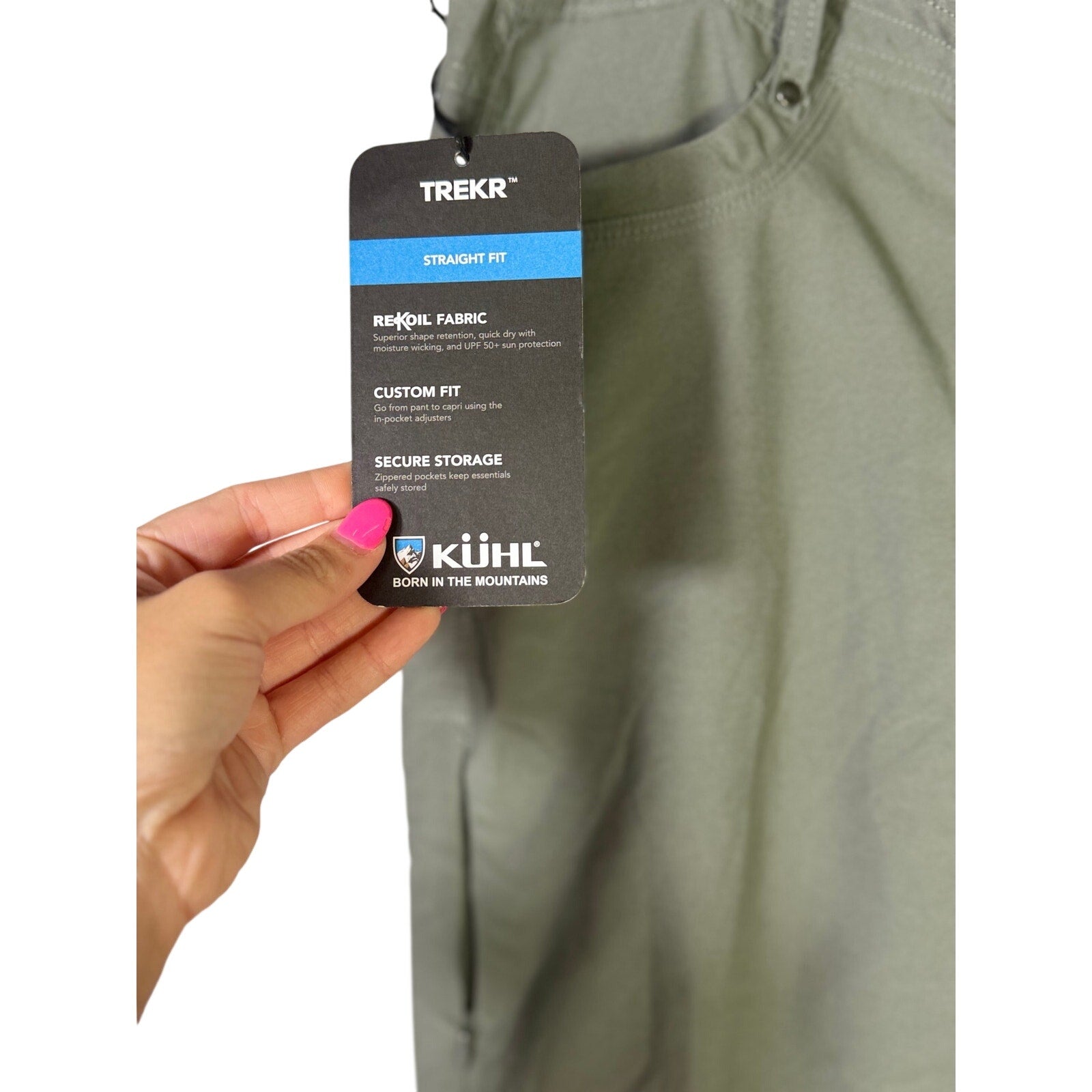 KÜHL women's gray hiking performance pants size 12 long, showing the comfortable, durable fabric and tailored fit for outdoor activities.