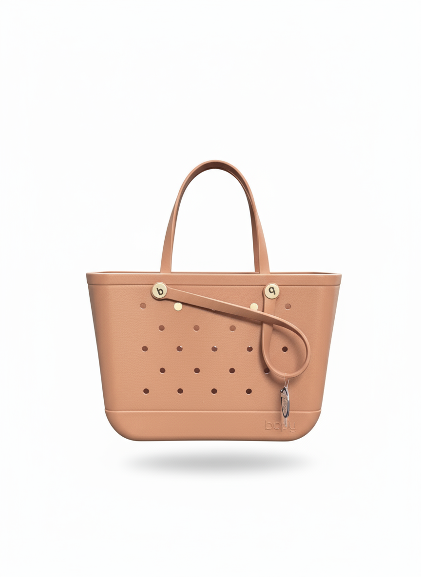 Large blush tan Bogg Bag Original tote handbag with spacious interior and sturdy handles, perfect for everyday use.