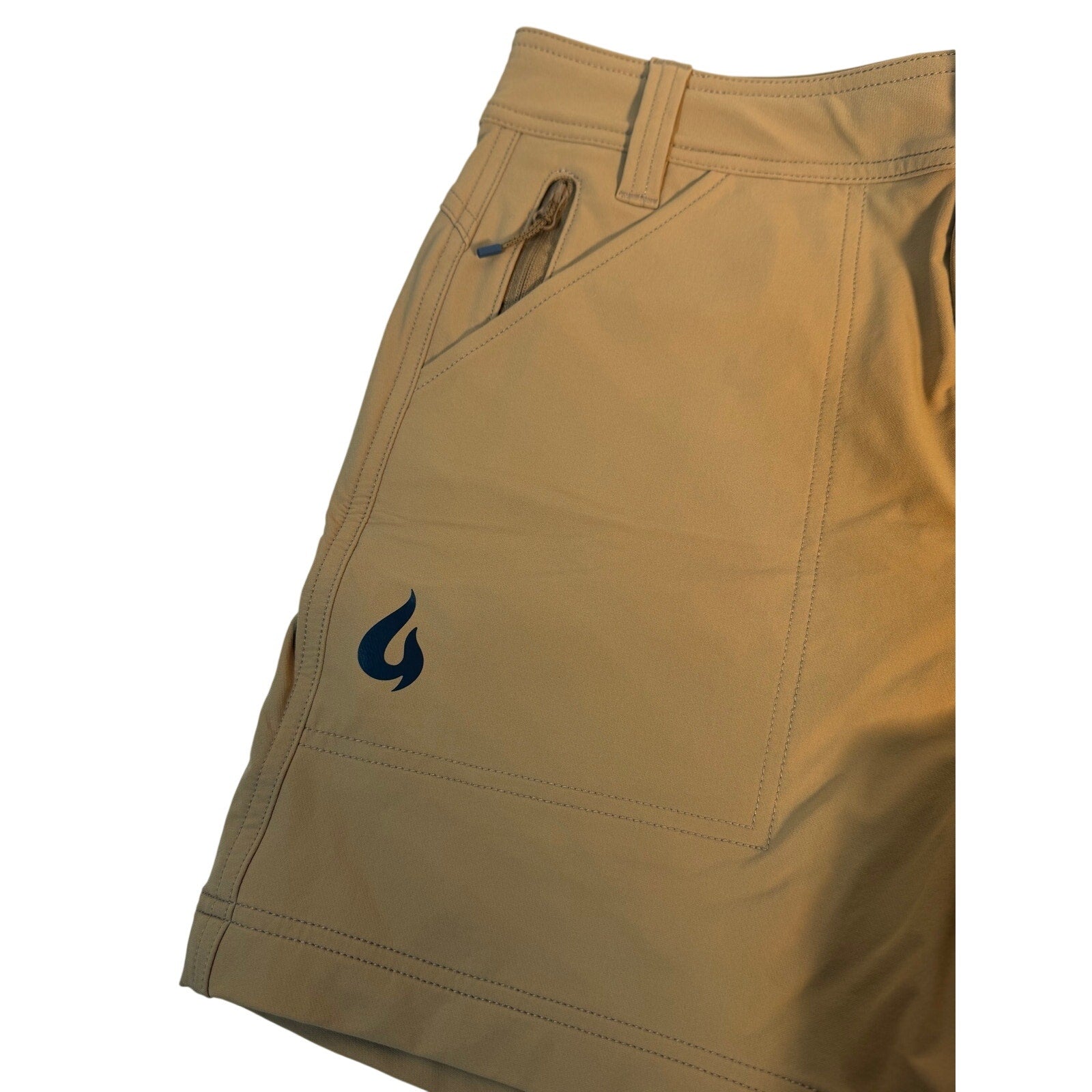 Gnara GOHUNT Gear men's brown soft shell hiking shorts, size M, showing front view with lightweight, durable fabric.