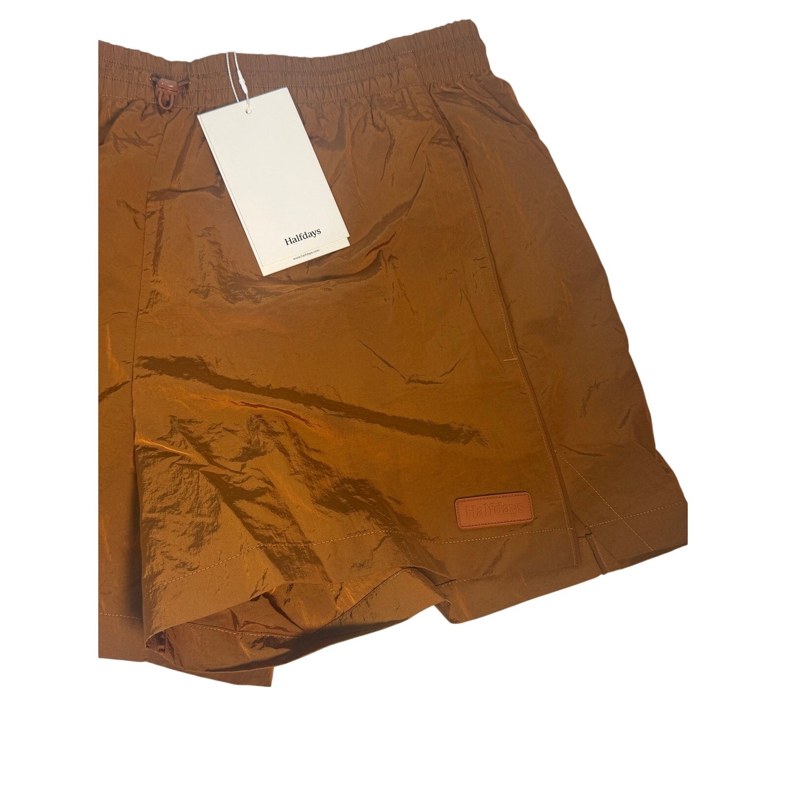 Halfdays women's brown wrap skort athletic shorts, outdoor style, size large, featuring a comfortable wrap design and sporty look.