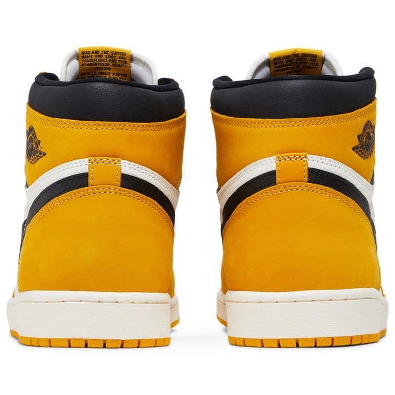 Nike Air Jordan 1 Retro High OG Yellow Ochre athletic shoes for grade school size 6Y, new in box, featuring yellow ochre colorway.