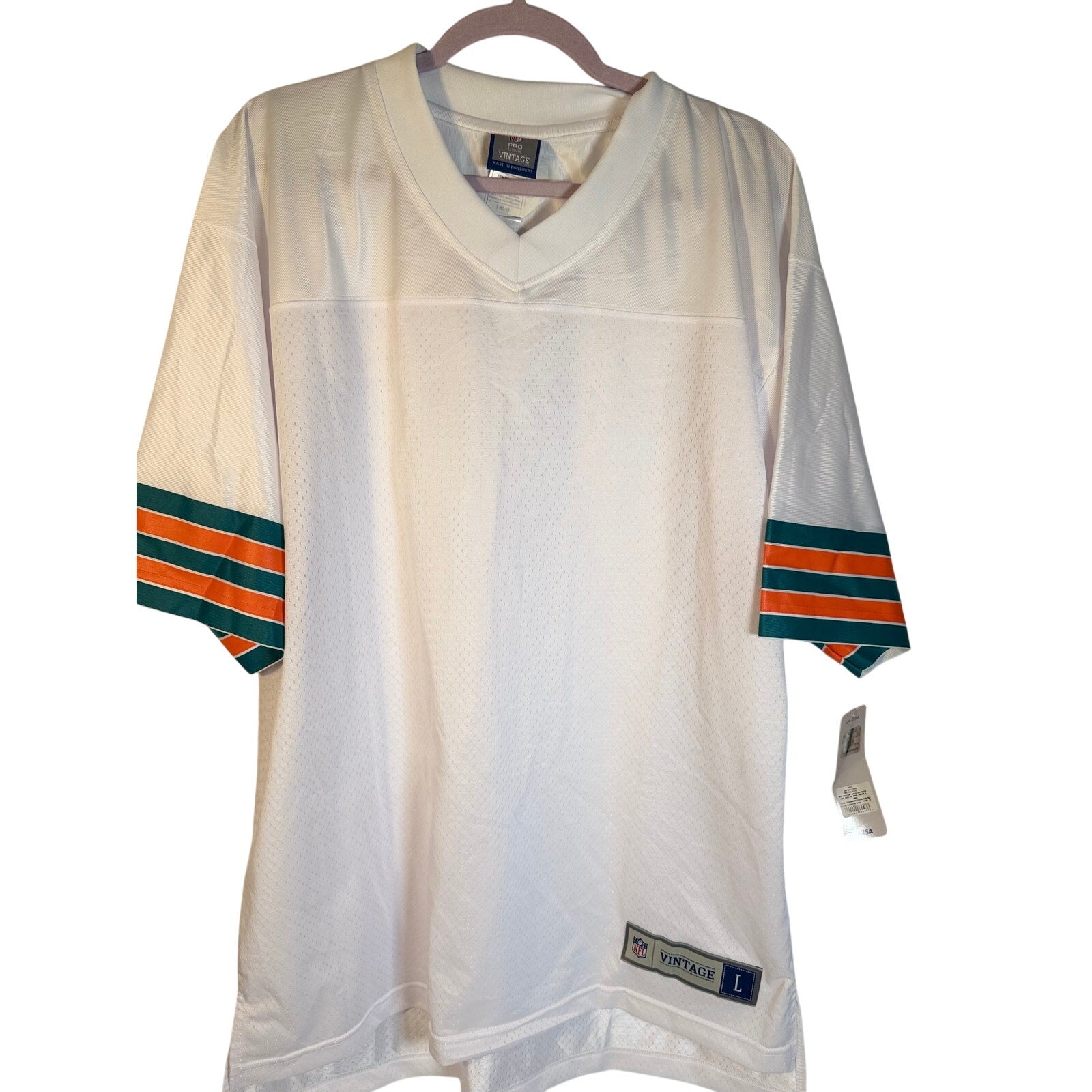 Men's white NFL Pro Line Miami Dolphins Hall of Fame jersey, large size, with team logo and details visible.
