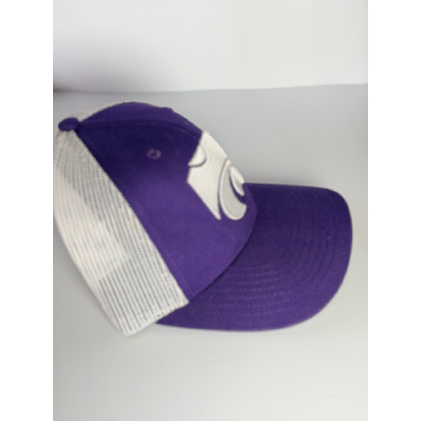 '47 Brand Kansas State Wildcats purple and white adjustable trucker hat with team logo, structured brim, and mesh back.