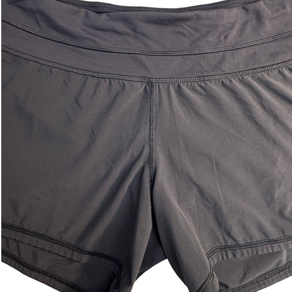 Lululemon women's black running shorts with zip back pocket, size 8, featuring a comfortable fit and athletic design.