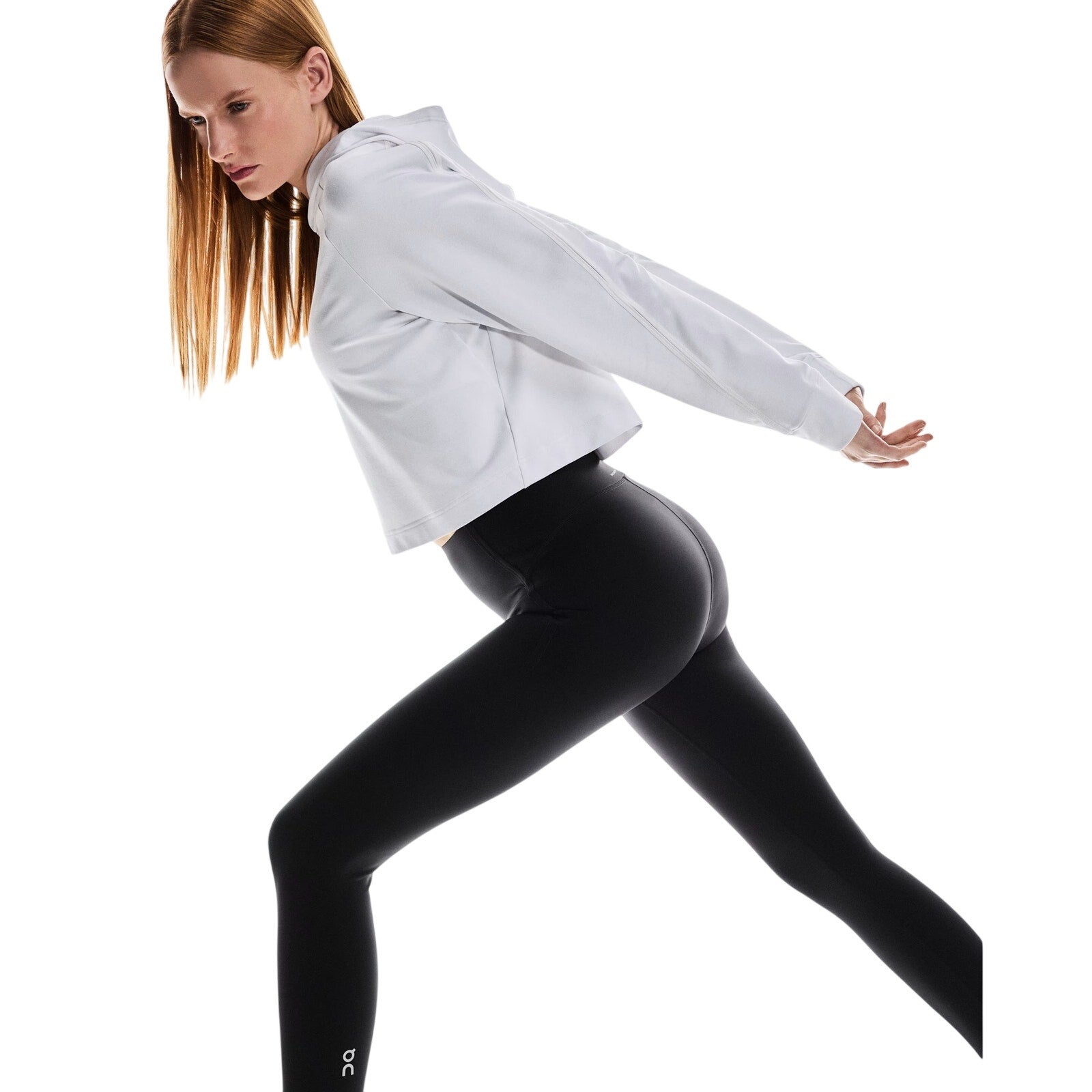 Black On Cloud Active tights for women, large size, close-up view showing the sleek, fitted fabric and athletic design.