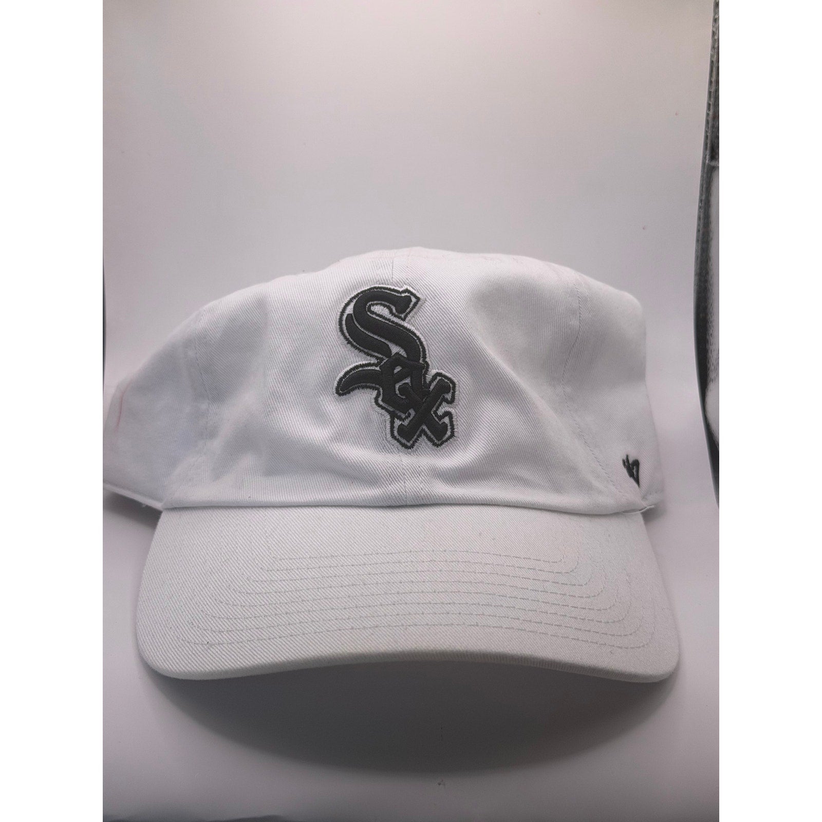 White Chicago White Sox MLB ’47 adjustable strapback hat cap, one size, with team logo on front, white fabric and adjustable strap