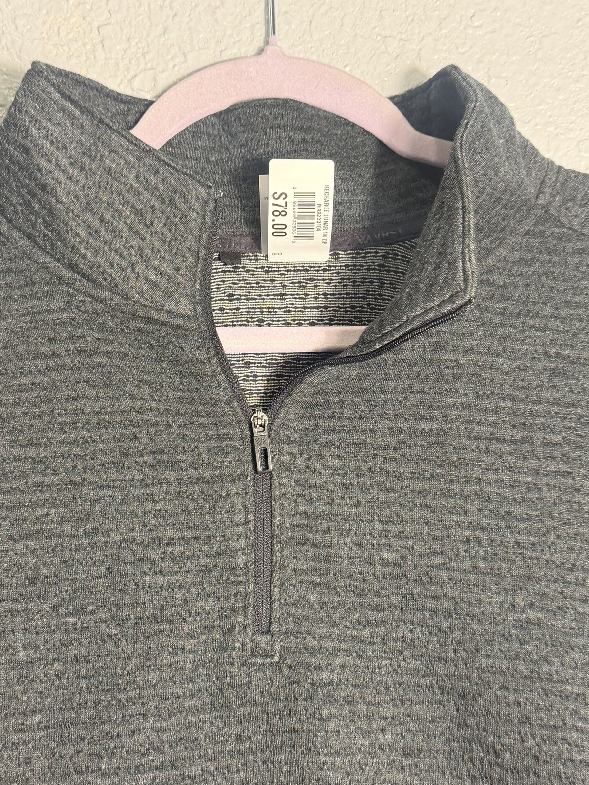 Men's VRST Recharge Lunar 1/4 Zip Pullover in Heather Charcoal Gray, Men's Large, showing the lightweight, casual fleece sweater.