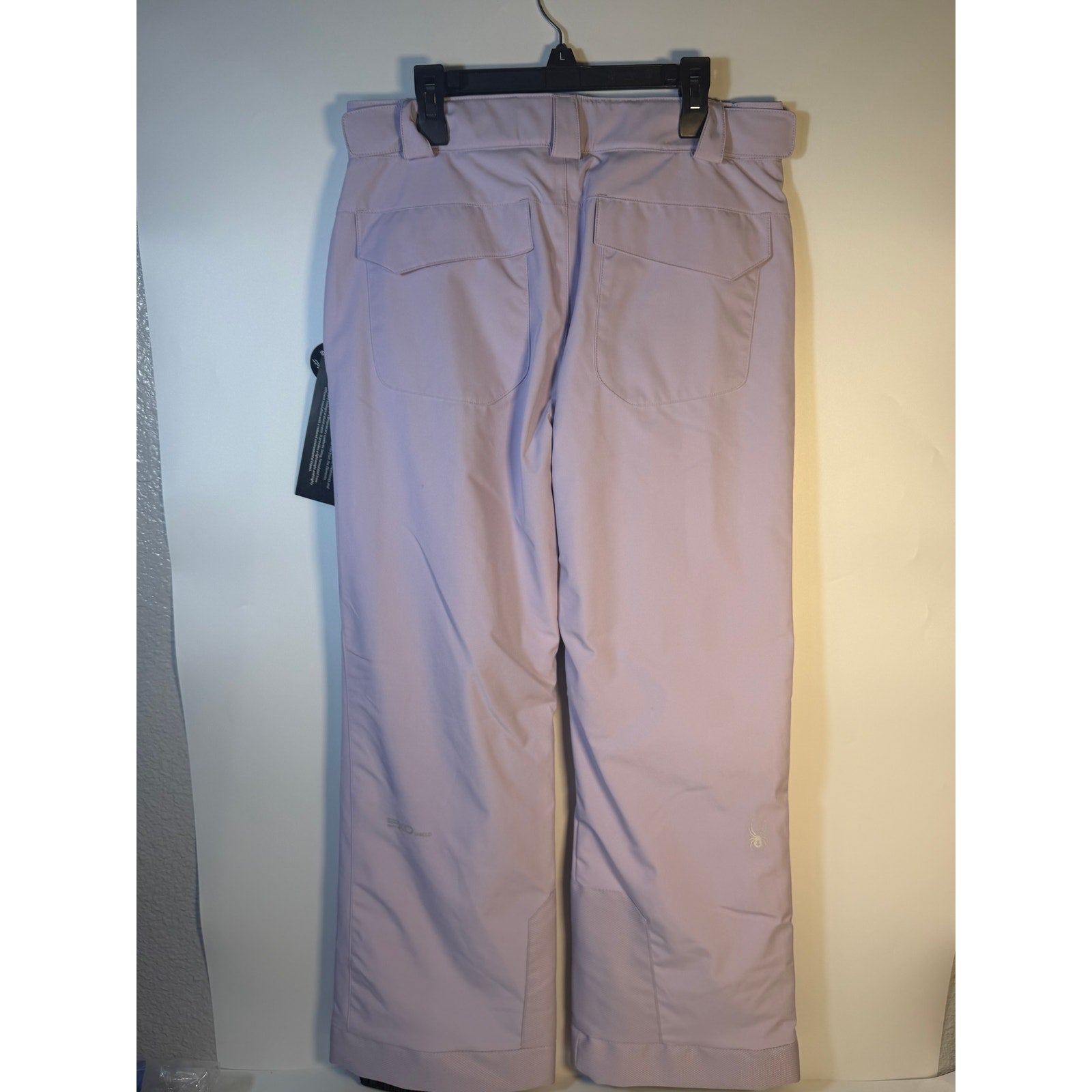 Spyder Women's Olympia ski snow pants in lavender, size 16, with EXO Tech and Thermo features, shown in image.