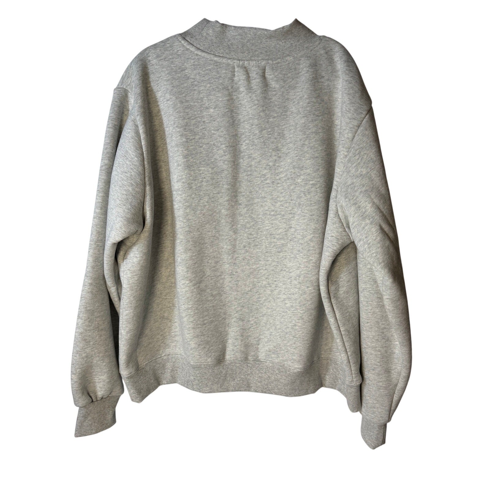 Women's gray PARKE oversized mock neck sweatshirt with fleece fabric and embroidered logo, L/XL size, relaxed fit.