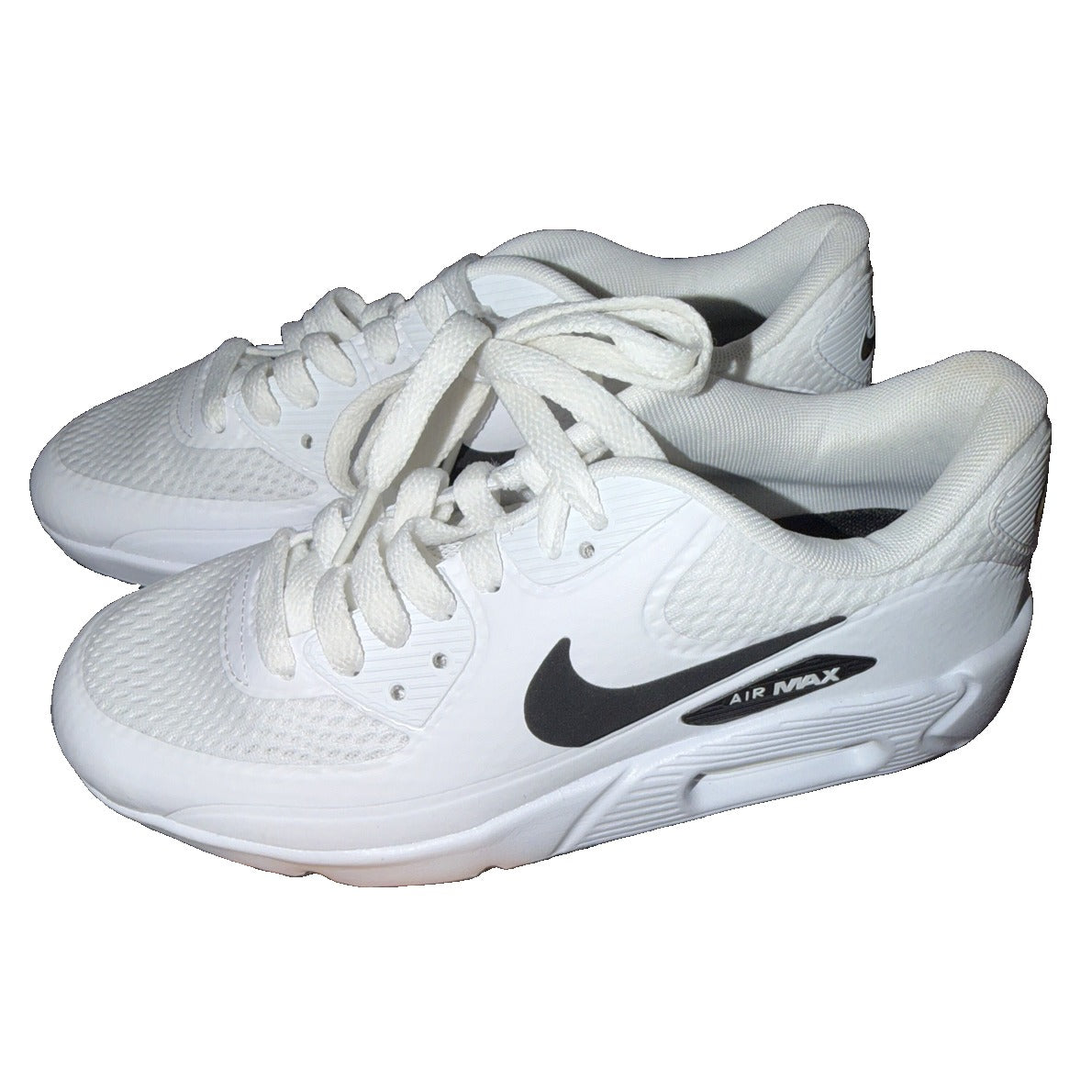 Nike Air Max 90 G golf shoes in white and black, men's size 4 / women's 5.5, new without box, showing side view