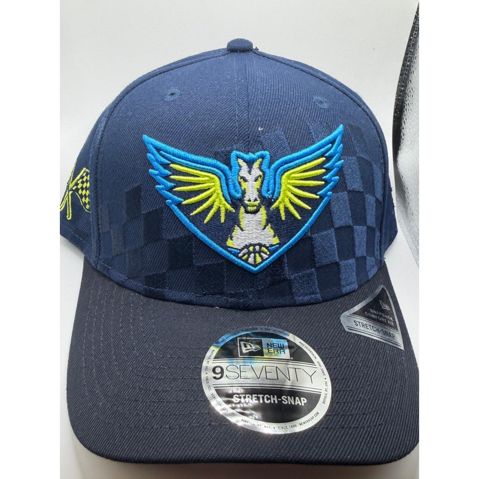 New Era Dallas Wings WNBA navy 9SEVENTY stretch-snap hat, one size, with embroidered team logo and curved brim.
