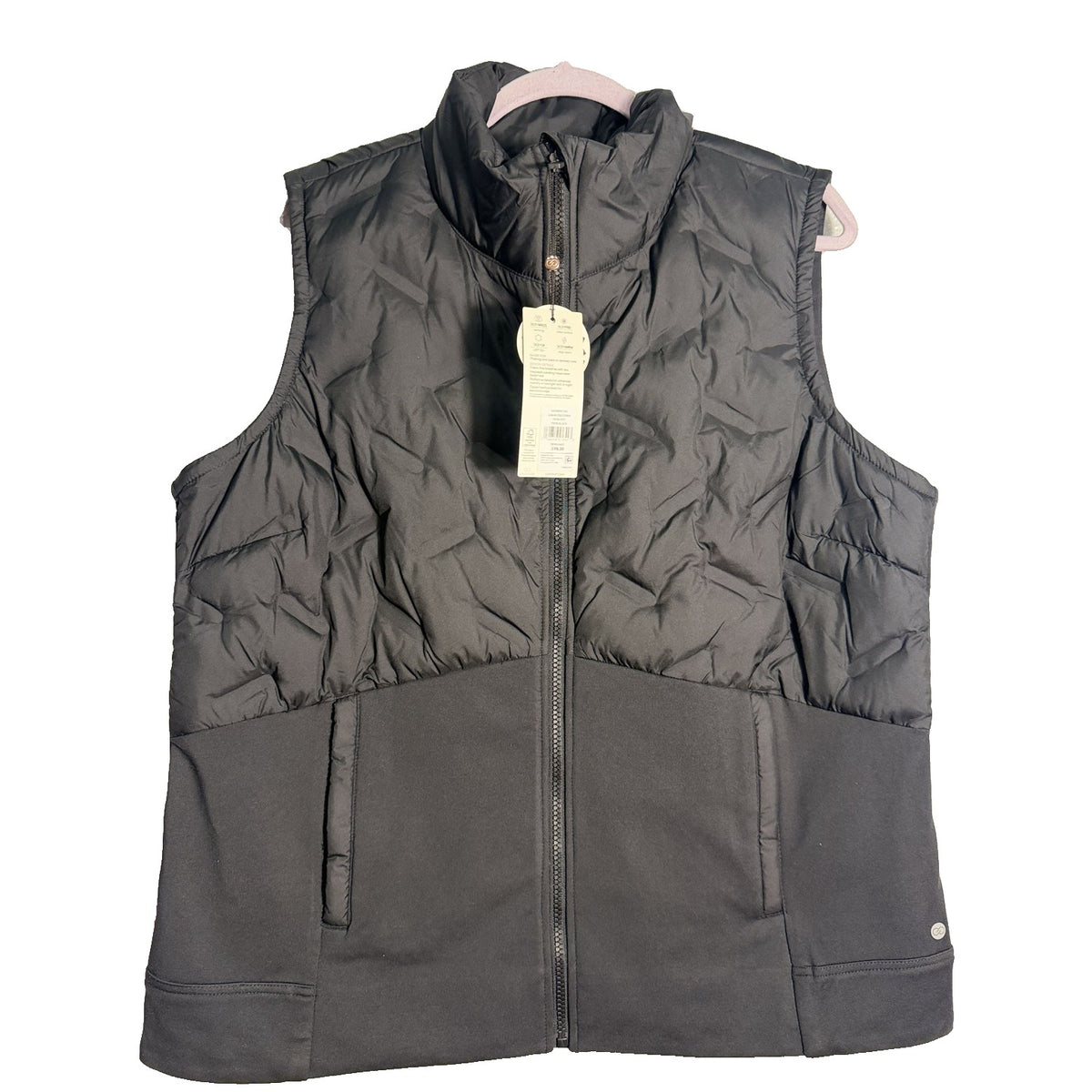 Women's CALIA Cold Dash Run Vest in pure black, XXL size, showing the lightweight vest with a high collar and sleeveless design.