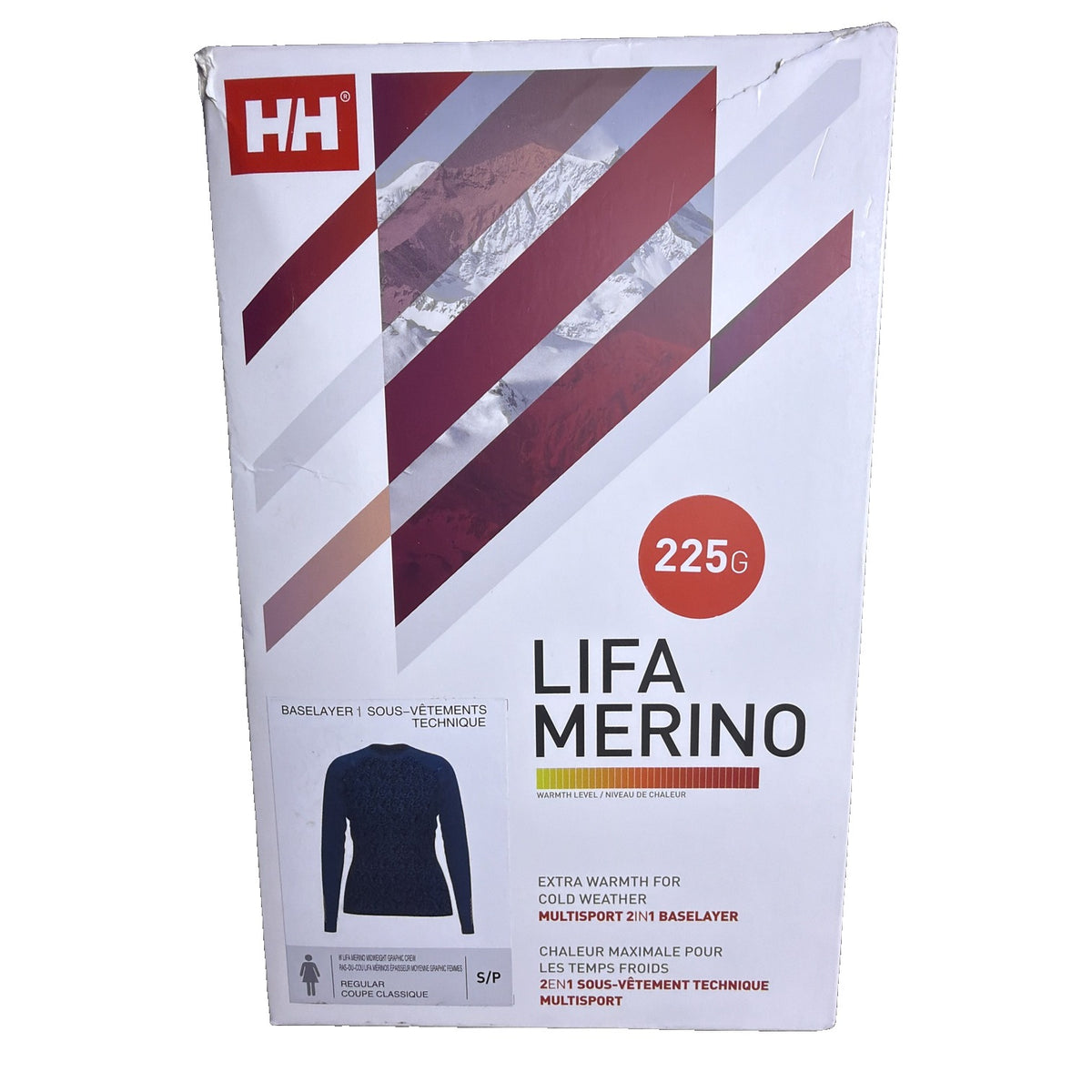 Helly Hansen Women's Lifa Merino midweight graphic crew base layer shirt in navy leopard print, size small, new with tags.