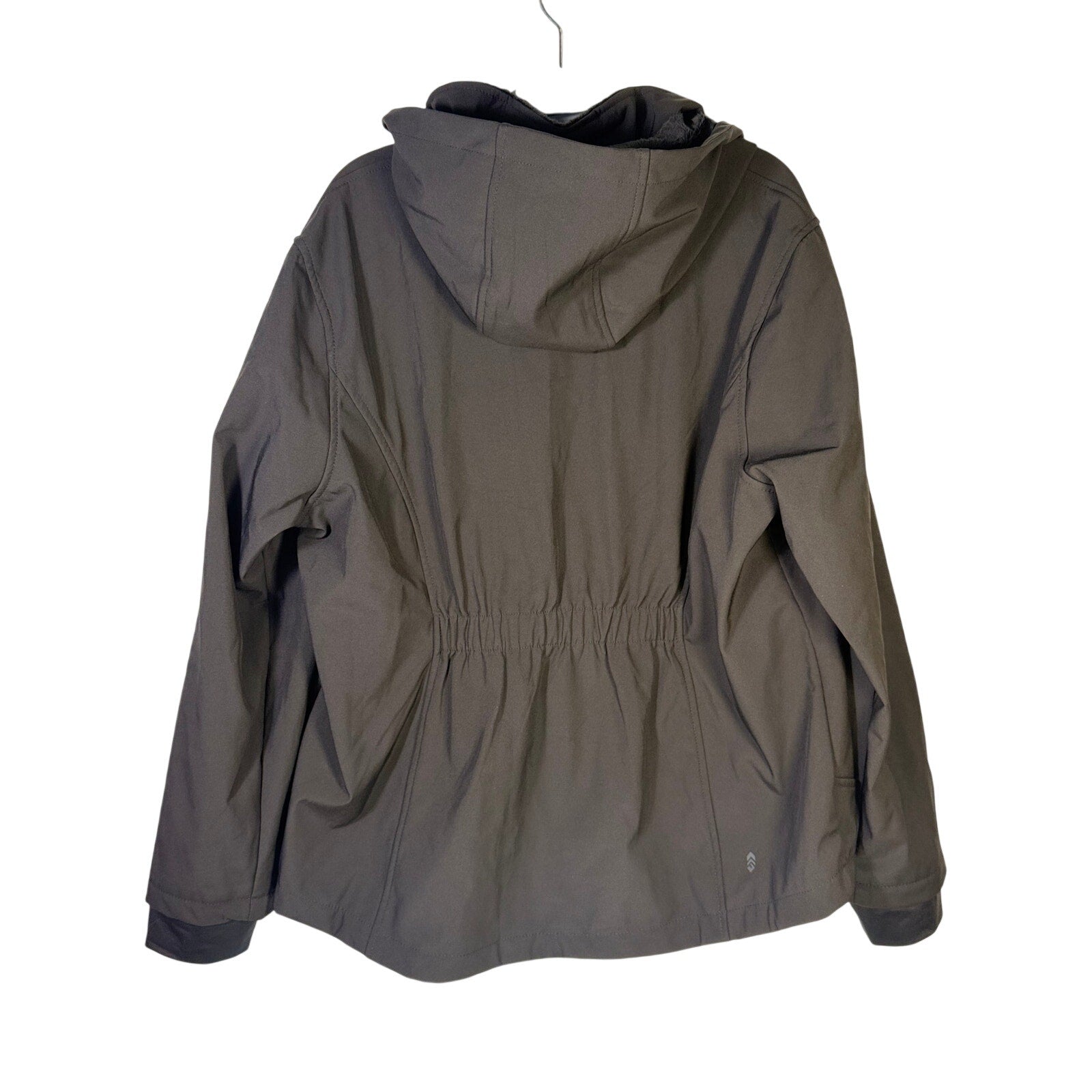 Free Country women's gray fleece-lined hooded softshell jacket, size 2XL, shown with front view and zip closure.