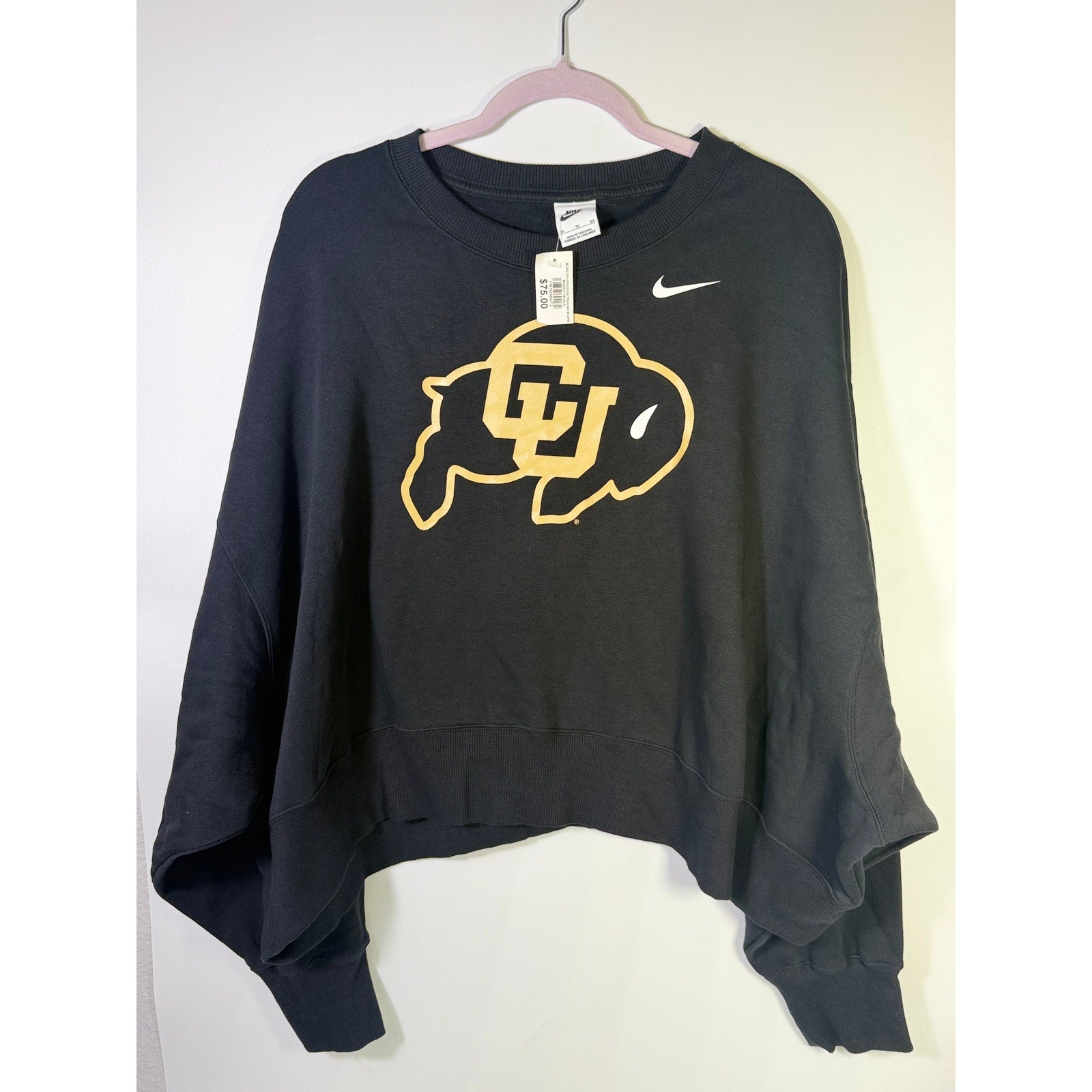 Nike women's Colorado Buffaloes black oversized crewneck sweatshirt, XL size, showing front view with team logo and comfortable fit.